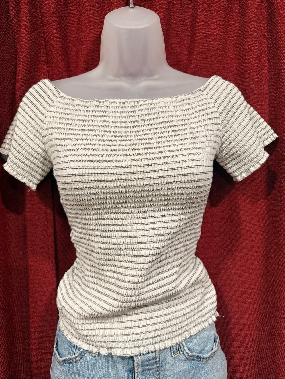 Women’s Off-Shoulder Smocked Short Sleeve Top - super stretchy!